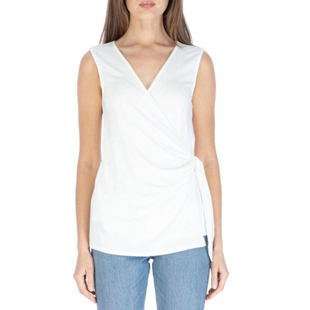 Bobeau Ivory V Neck Wrap Surplice Top Sleeveless Ribbed Tank Tie Waist Womens M